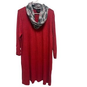 Alyx Red Knit Long Sleeve Dress with Plaid Infinity Scarf Set XL NWT